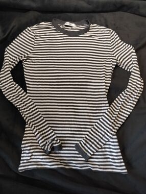EUC Max Mara Dark Grey & White Thin Striped Long Sleeve Jersey Knit Top - XS